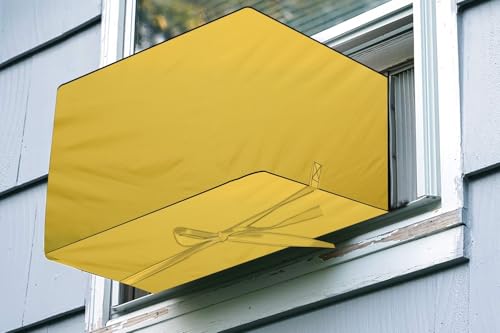 Image of The Furnishing Tree Elastic fit waterproof Polyester window ac cover compatible for Blue Star 2 Ton WFD324E Dustproof cover for inner and outer section, Yellow