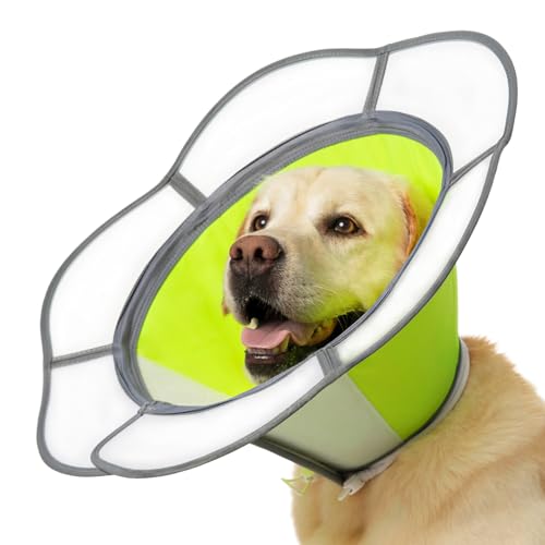 Soft Dog Cone Collar After Surgery Recovery,Adjustable E-Collar with Removable Shield,Lightweight,Breathable Anti-Licking Protective Cone for Large,Medium,Small Pets (Neon Green, M (Neck:12''-15''))
