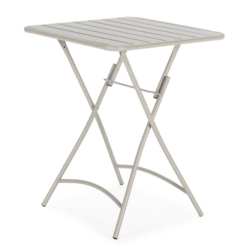 HOMN LIVING Mesa de Jardín Plegable Perla Cuadrada de Metal en Gris, 60x60x74 cm