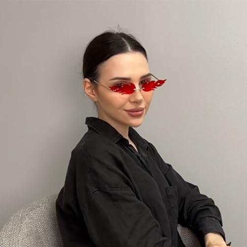 COASION Fire Flame Sunglasses for Women Rimless Party Cute Prom Halloween Glasses Fashion Fire Shape Shades3