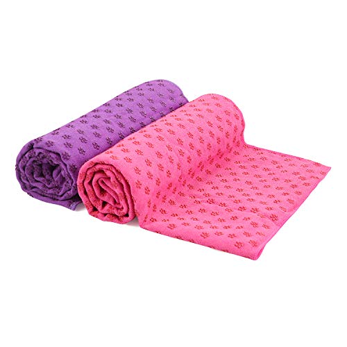 Voidbiov Toallas para esterilla de yoga con bolsa de transporte de malla, de secado rápido, antideslizante, toalla Bikram de pilates, extra larga (185 x 62 cm, 73" x 24"), Rosa y morado.