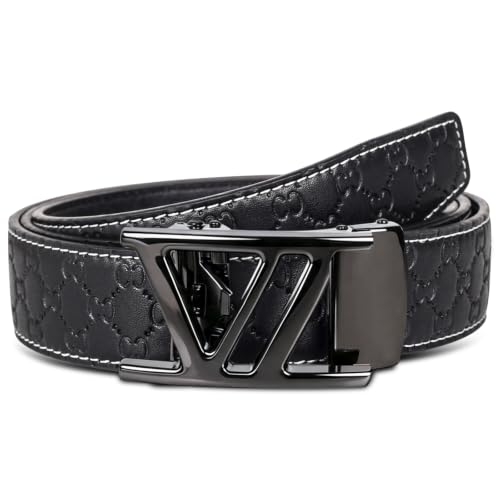 Image of Aurolran Men&Womens Leather Dress Belt Business Automatic Buckle Belt Color-Black Silver Gold