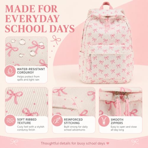 Image of BTOOP School Backpack for Teens Large Corduroy Bookbag Lightweight 15.6 inch Laptop Bag for Girls Women Casual High School College
