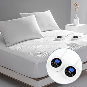 King Size Electric Zoned Heated Mattress Pad Cover Dual Control,Heating Blanket with Timer,Adjustable 1-12 Hours Auto…