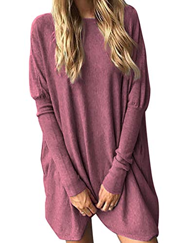 Yidarton T Shirt Femme Manches Longues Large Top Tunique Casual Mini Robe (Rouge Vineux, X-Large)