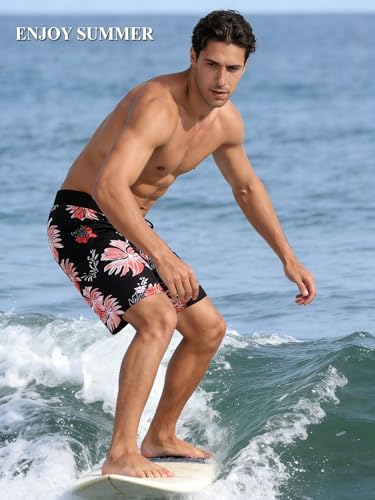 Image of Mens Swim Trunks with Compression Liner 2 in 1 Quick Dry Swimming Shorts Swimwear Bathing Suits with Pockets