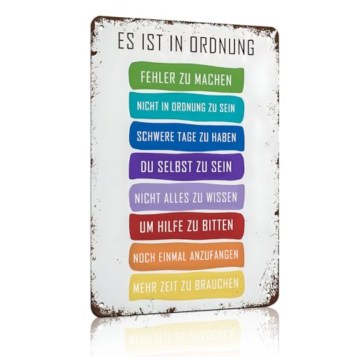 „Es Ist Okay, Nicht Okay Zu Sein“ Vintage Zinn Metall Schild Poster, Motivierende Kinder Kunst Klassenzimmer Poster Zitate, Sei Du Selbst Wanddekoration, 8 x 12 Zoll, Geeignet für Heim, Bar (25114)