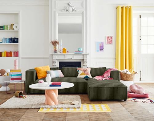 Lisa Design Stella - ecksofa rechts - 4-Sitzer - aus grob geripptem Samt Grün