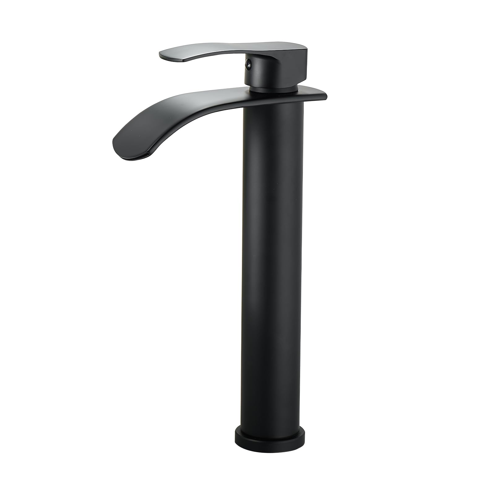 Grifo de lavabo de baño en cascada, grifo de baño alto negro, manija única, con desagüe de metal y tubo de alimentación de agua, orificio único, adecuado para barcos.