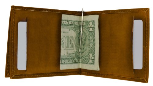 100% Genuine Leather Bi-fold Money Clip Tan #93CF