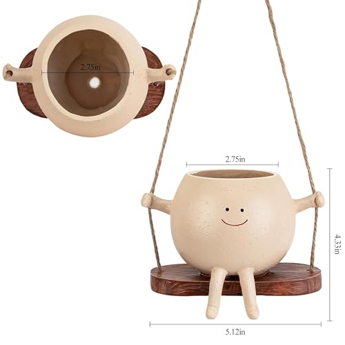 Image of Wonder Waves Cute Ceramic Smiling Face Swing Hanging Planter Pot for Home Garden Balcony and Office Indoor Outdoor Plants