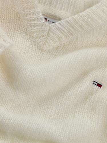 Tommy Jeans Damen Pullover Open Knit mit V-Ausschnitt, Elfenbein (Ancient White), S – Ansicht 4