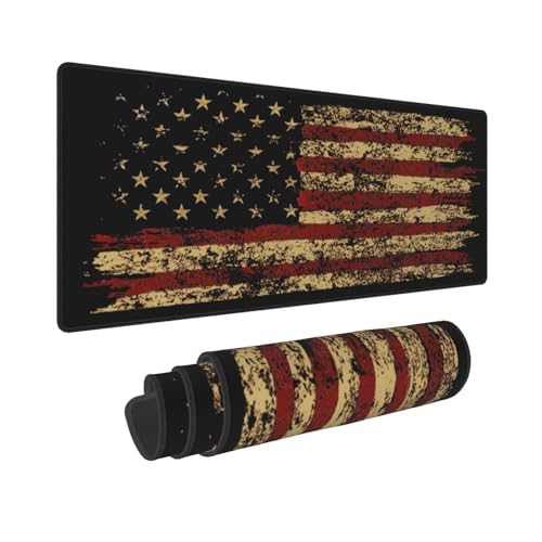 Tapis de souris de jeu vintage drapeau américain XL rétro drapeau des États-Unis Grand tapis de souris antique 80 x 30 cm, base en caoutchouc antidérapant, long tapis de souris pour bureau, travail,