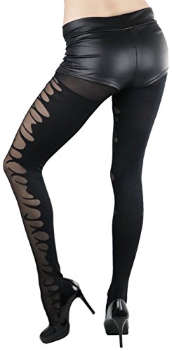 Image of ToBeInStyle Women's Flame Burning Fire Tights w /Devil-Inspired Print Hosiery