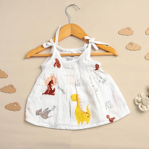 Image of Kidbea Organic Cotton Baby Girl Dresses | Muslin Frock for Girls | Soft Breathable Cute Printed Summer Wear Clothes with Tie-Up Shoulders