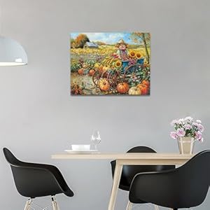 Farmhouse Autumn Wall Art Fall Harvest Wall Decor Pumpkin Patch Sunflower Barn Pictures Scarecrow Canvas Print Painting Artwork for Kitchen Living Room Bedroom 12"x16" Farmhouse Autumn Wall Art Fall Harvest Wall Decor Pumpkin Patch Sunflower Barn Pictures Scarecrow Canvas Print Painting Artwork for Kitchen Living Room Bedroom 12×16