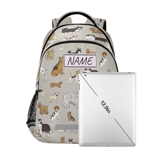 Rucksack mit Hundemotiv, Braun, für Teenager, Jungen, Mädchen, Kinder, personalisierbar, für Reisen, Camping, Fitnessstudio, Wandern, multi