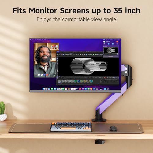 Image of Suptek Monitor Mount Gas Spring Monitor Arm Desk Mount Fully Adjustable Fits 17-35 inch Monitors Weight Capacity up to 24.25 lbs, Black+Purple