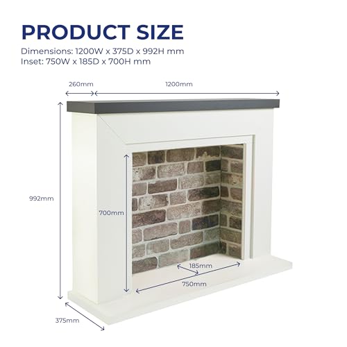 Endeavour fires and fireplaces Farlington Kominek elektryczny, czarny piec z palnikiem na drewno 112 cm, złamana biel, oprawy typu downlight LED z pilotem zdalnego sterowania (szara góra/szara cegła)