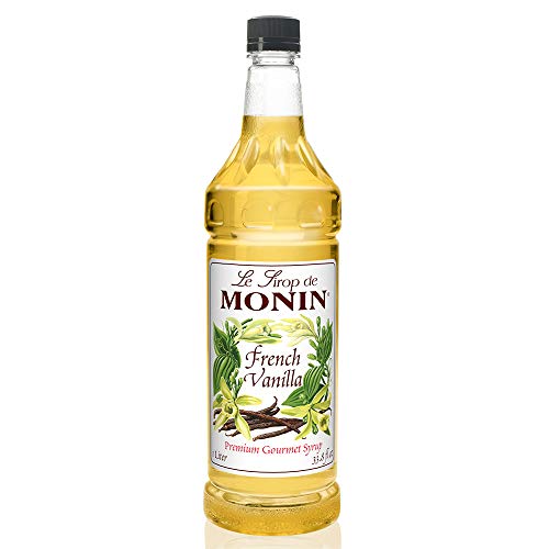 Monin - French Vanilla Syrup with Monin BPA Free Pump, Boxed, Versatile Flavor, Natural Flavors, Great for Coffees, Cocktails, Shakes, and Kids Drinks, Vegan, Non-GMO, Gluten-Free (1 Liter)