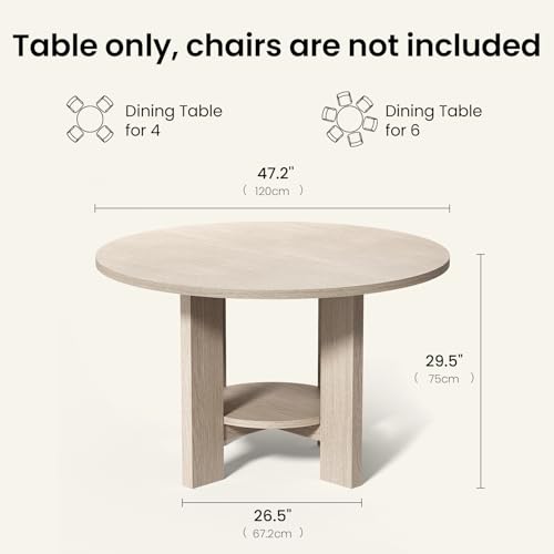 ModernMate 47 Inches Round Dining Table for 4-6 People, White Oak Gray - image 2