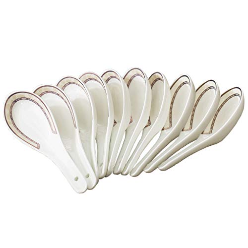 10 Small White Ceramic Spoons Drink Soup Small Spoon Fruit Salad Dessert Rice Bowl Soup Spoon Household Short Handle Spoon Japanese Tableware