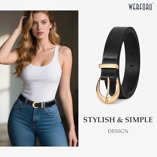 WERFORU Women Leather Belt Women Fashion Leather Belts for Jeans Pants Ladies Belts with Gold Buckle2