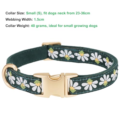 YUDOTE Hundehalsband aus weichem Cord mit Jacquard-Band, Hochwertig Gemustert Blumenmuster für Kleine Hunde den täglichen Gebrauch, Grün