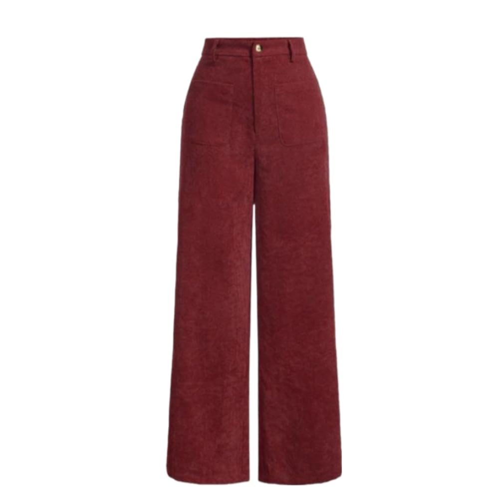 Office Siren Women Plain Pocket Button Front Wide Leg Pants Casual High Waist Baggy Pants Plus Size Options