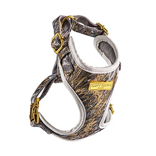 Fluffy Tailers Luxury Velvet Gold Occasion Dog Adjustable No Pull Harness with Breathable Chest Strap for Small & Medium Sized Dogs