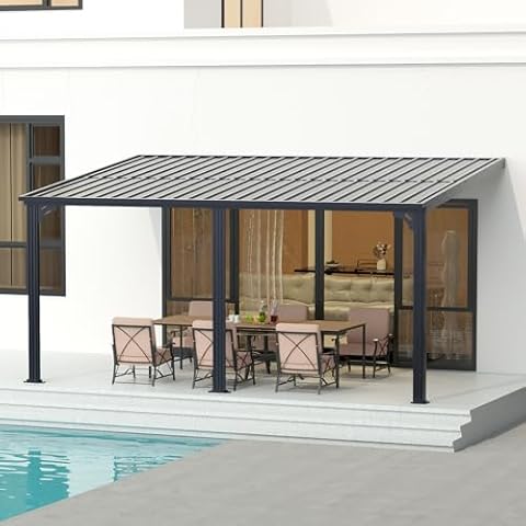 MUPATER 10'x 14' Gazebo, Outdoor Pergola on Clearance with Aluminum Frame, Lean to Pergola Gazebo,Wall-Mounted Heavy Duty Awnings for Patio,Deck, Porch and Backyard Cover
