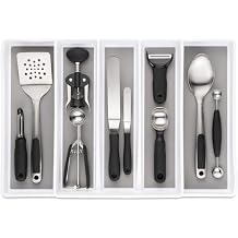 Expandable Utensil Tray Drawer Organizer, 5 Compartment Adjustable Serving Utensils Holder, Multi-Purpose Storage for Kitchen, Office, Bathroom Supplies