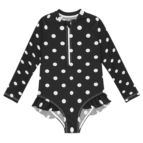 Image of CaTaKu Girls Rash Guard Swimsuit Long Sleeve One Piece Bathing Suit UPF 50+ Toddler Kids Zipper Ruffle Swimwear 3-12Y