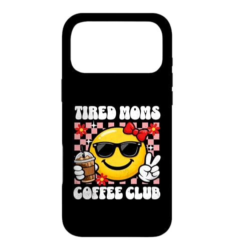 Tired Moms Coffee Club Happy Peace �T���O���X ���g�� �O���t�B�b�N �X�}�z�P�[�X iPhone 17 Pro Max �p
