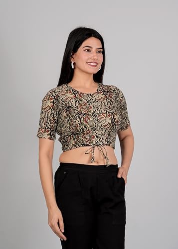 Image of Yash Gallery Women's Cotton Zig-Zag Printed Regular Regular Fit Short Sleeve Blouse