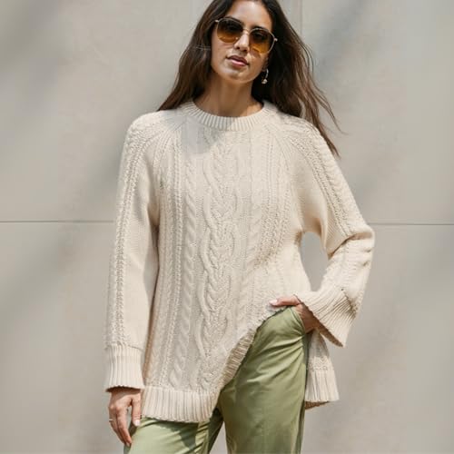 Women Crewneck Cable Knit Sweater Mini Dress Cable Chunky Knit Paneled Pleated Skirt Soft Stretchy Knitted Dress2