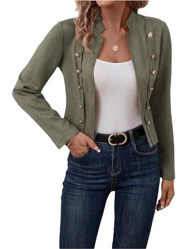 Mina Self Womens Cropped Suede Blazer Jacket 2024 New Spring Fashion Casual Lightweight Petite Fitted Office Outwear Suit…4