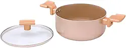Panela Cerâmica Caçarola Sartin Antiaderente Fundo Triplo 20cm (2.83L) para Gás Elétrico Vitrocerâmico Cabo SoftTouch Não Esquenta Prepara Sopas Massas e Carnes Linha Premium (Pêssego)