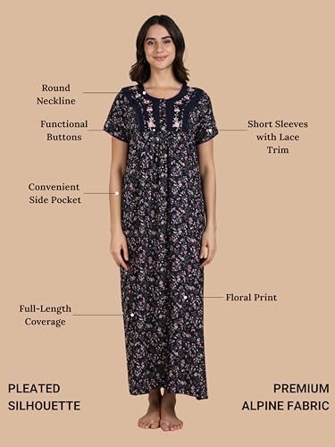 Image of 9shines Label Stylish Alpine Nighty Maxi for Women | Full Length Trendy Nightgown | Premium Nightdress | Nightwear | Embroidery Nighty with Pockets (2892)