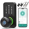 Smart Door Lock with Knob,LinkThai Keyless Entry Fingerprint Lock with Touchscreen Keypad,Electronic Knob Digital Lock for Front Door,Easy Installation
