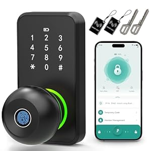 Smart Door Lock with Knob,LinkThai Keyless Entry Fingerprint Lock with Touchscreen Keypad,Electronic Knob Digital Lock for Front Door,Easy Installation