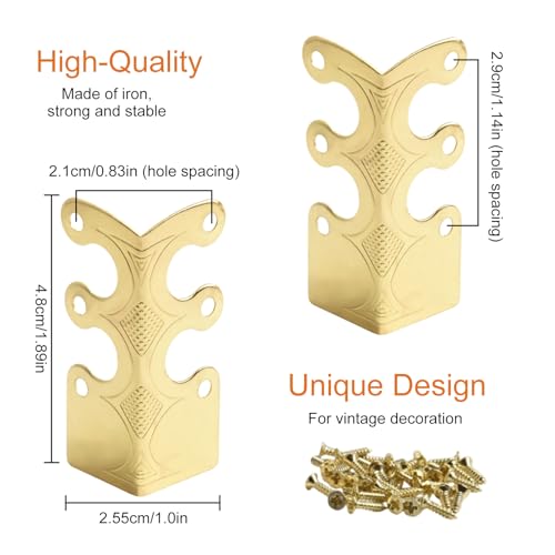 Image of 6Pcs Skiffers Baseboard Corner Protectors, Rustic Vintage Metal Corner Guard, Decorative Baseboard Shield, Brass Skirting Board Protection, Antique Bronze Furniture Edge Protector (Gold)