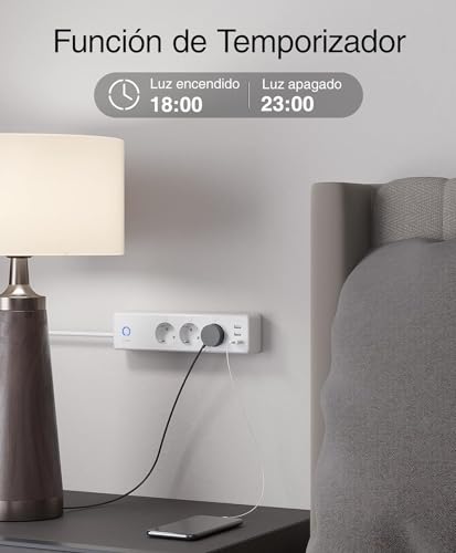 GHome Smart Regleta Inteligente Alexa con 3 Enchufes y 3 USB, Regleta WiFi Programable con Monitoreo de Consumo, Smart Plug Función de Temporizador, Compatible con Alexa y Google Home, 1.5M Ver2.0 - imagen 4