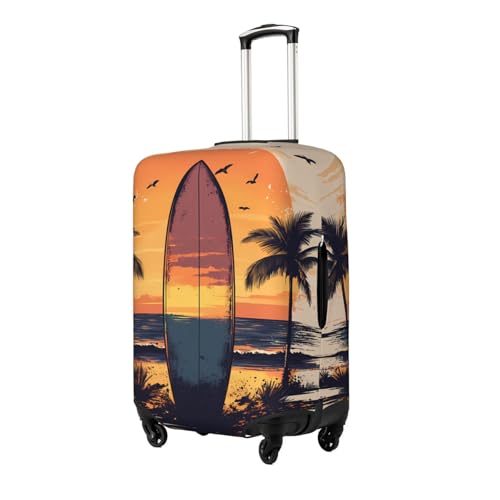 Surfboard Palm Tree Elastic Travel Luggage Cover, Washable Spandex Suitcase Protector, Anti-Scratch Fits 18-32 Inch2