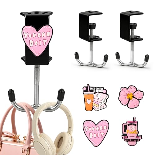 AULEEP 2Pcs Clamp Purse Hook,100lbs Bag Hanger with DIY Stickers, Black