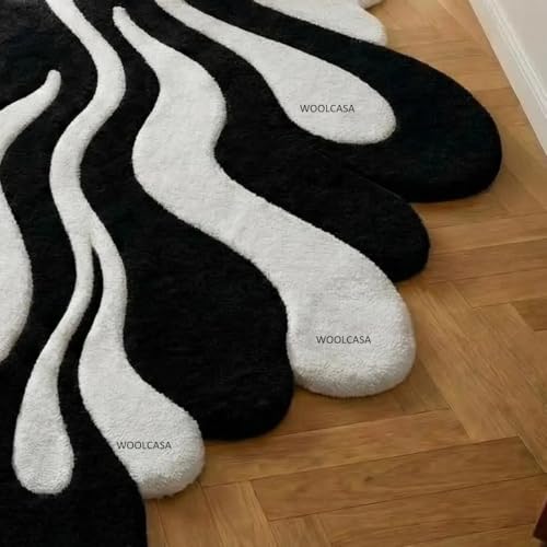 Image of Hand Tufted Wool Rug 6x8 Ft - Modern Irregular Shape Aesthetic Carpet, 1 Inch Thick Pile, Anti-Skid Backing, Soft Handmade Woolen Area Rug for Living Room, Bedroom, Hall Decor