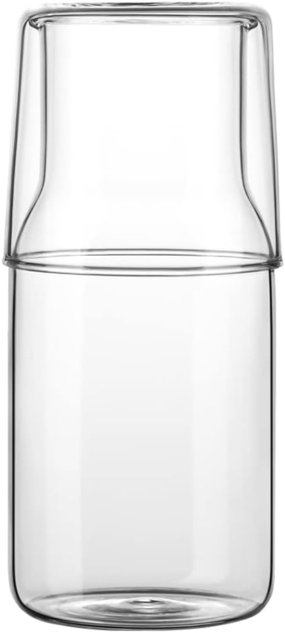 Bedside Water Carafe Set with Tumbler Glass Set for Bedroom Nightstand, Glass Mouthwash Bottle for Bathroom,Household Glass Juice Water Pitcher,Cold Water Bottle with Cup Set,17.5 oz/500ml (Clear)