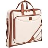 ZEGUR Premium Garment Bag Carry On for Women - Hangs Blazers, Pantsuits & More - Travel Bag with Shoulder Strap and Laptop Compartment (Beige with Saddle Brown Leather)