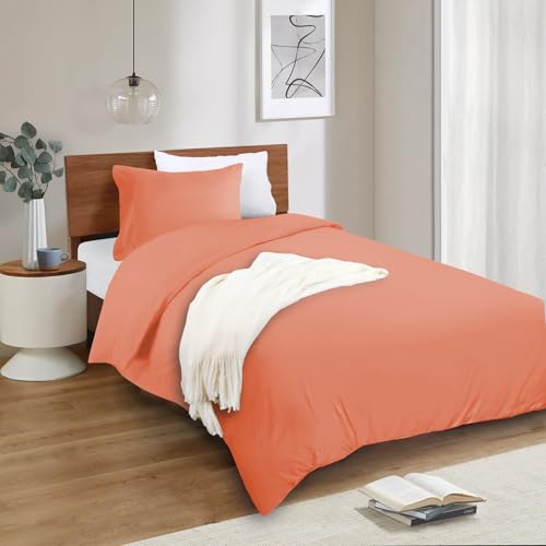 Image of Mejoroom Coral Twin Duvet Cover - Twin Bed Cover - Soft and Breathable Bedding Sets with Zipper Closure, 2Pieces, 1 Duvet Cover (68x90) and 1 Pillow case(20x26)