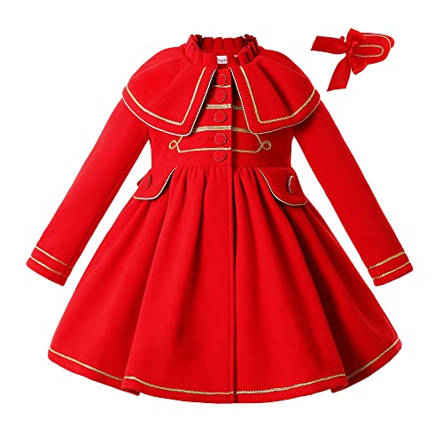 Pettigirl Girl Vintage Winter Christmas Red Trench Shawl Collar Outerwear Overcoat Outfit Toddler Kid Fashion Warm Coat